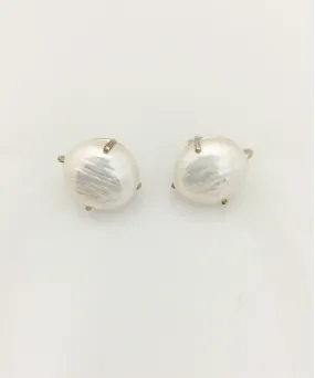 Margo Morrison Grey Freshwater Coin Pearl Earring on Gold Post