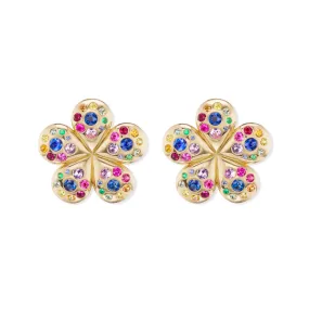 Medium Petal Flower Earrings with Rainbow Sapphires & Emeralds