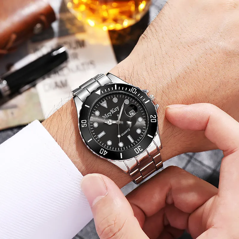 Men's and Ladies' Watches Men's Luminous Quartz Watch Steel Strap Tik Tok Live Stream New Calendar Watch