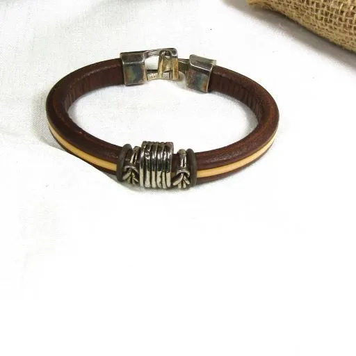 Men's Brown And Tan Leather Cord Bracelet