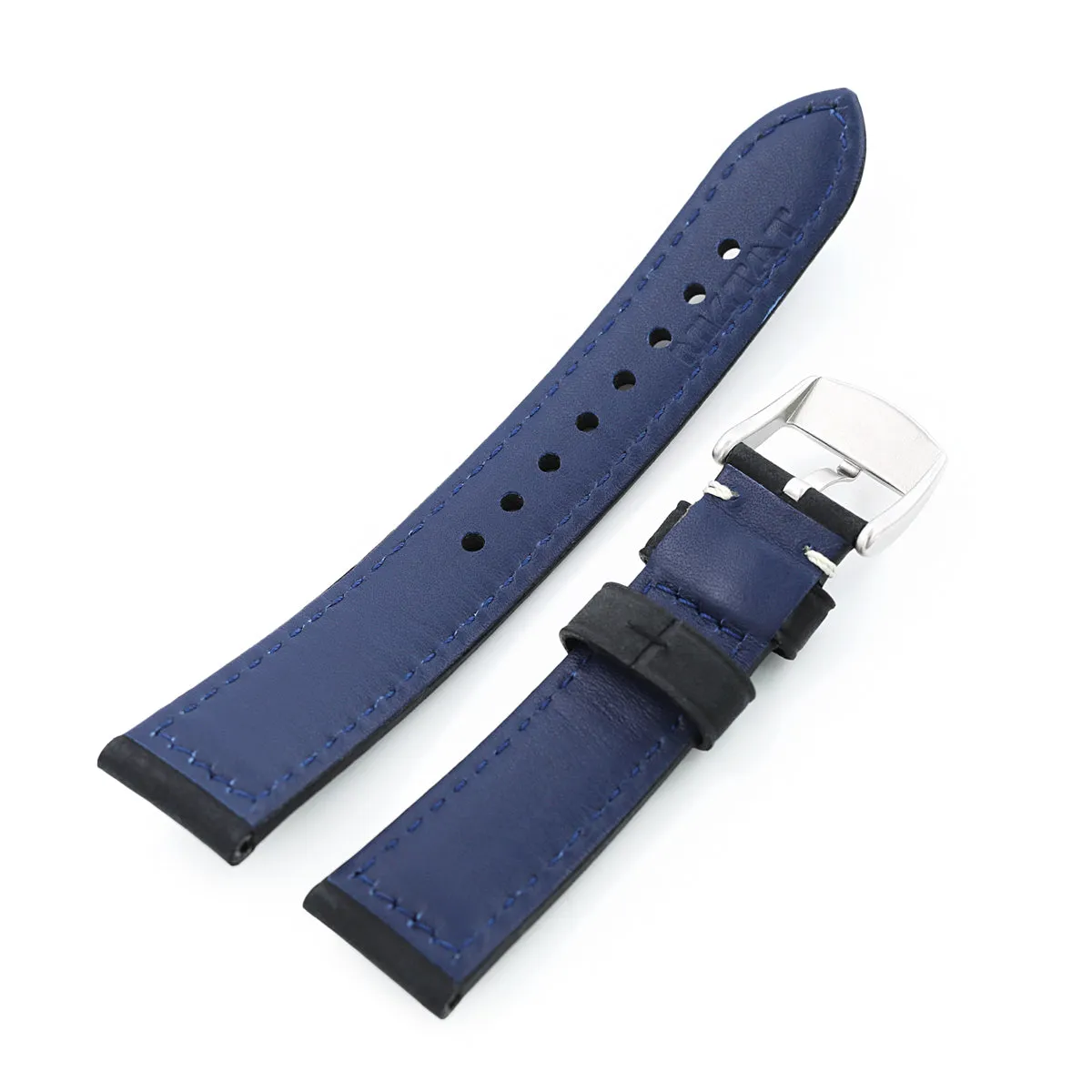 MiLTAT 20mm Matte Black Nubuck Leather Watch Strap, Beige Stitching