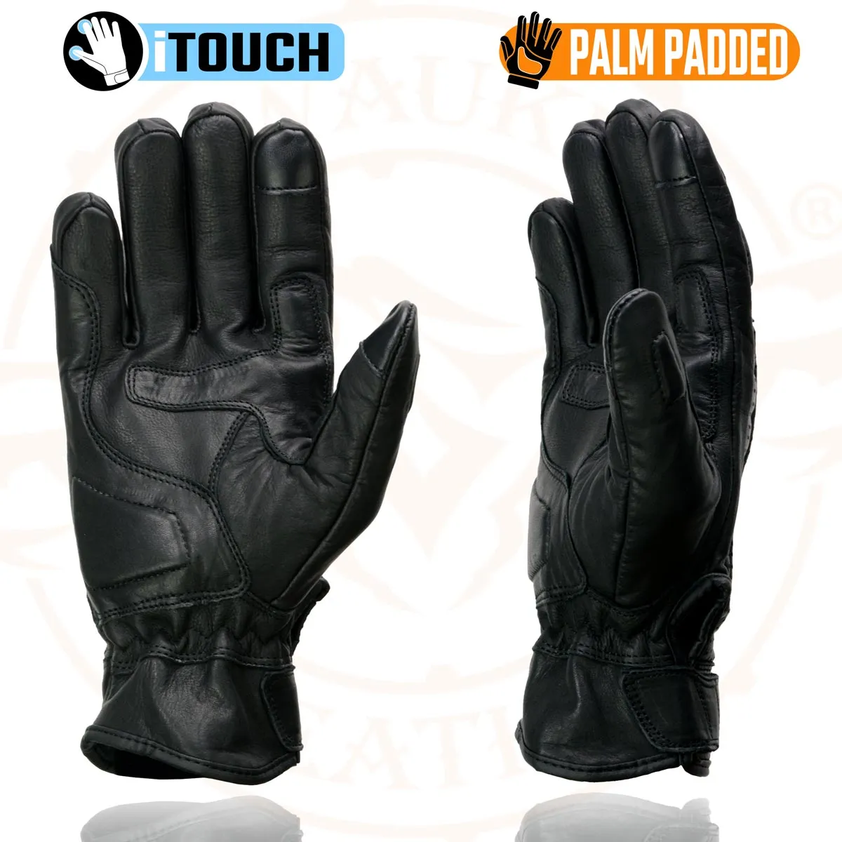 Milwaukee Leather MG7526 Men's Black Leather i-Touch Screen Compatible Gel Palm Racer Motorcycle Gloves w/ Finger Protection