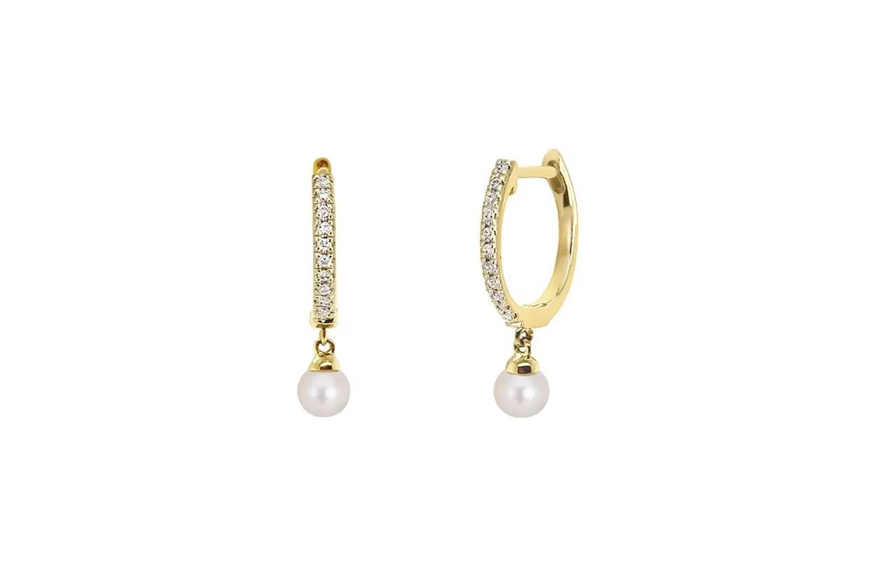 Mini Earrings 14kt Gold Pearls & Diamonds Huggies