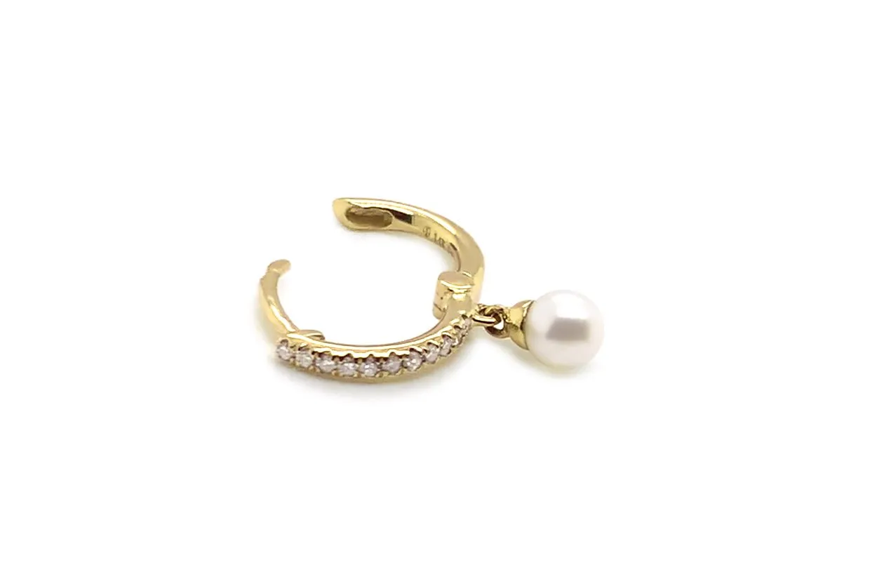 Mini Earrings 14kt Gold Pearls & Diamonds Huggies