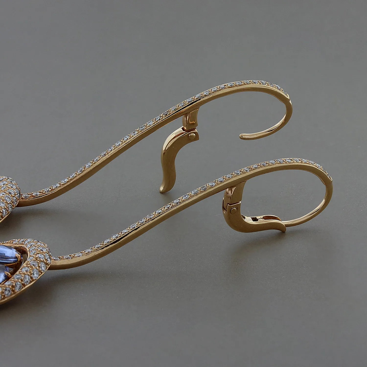 Modern Sapphire Diamond Gold Drop Earrings