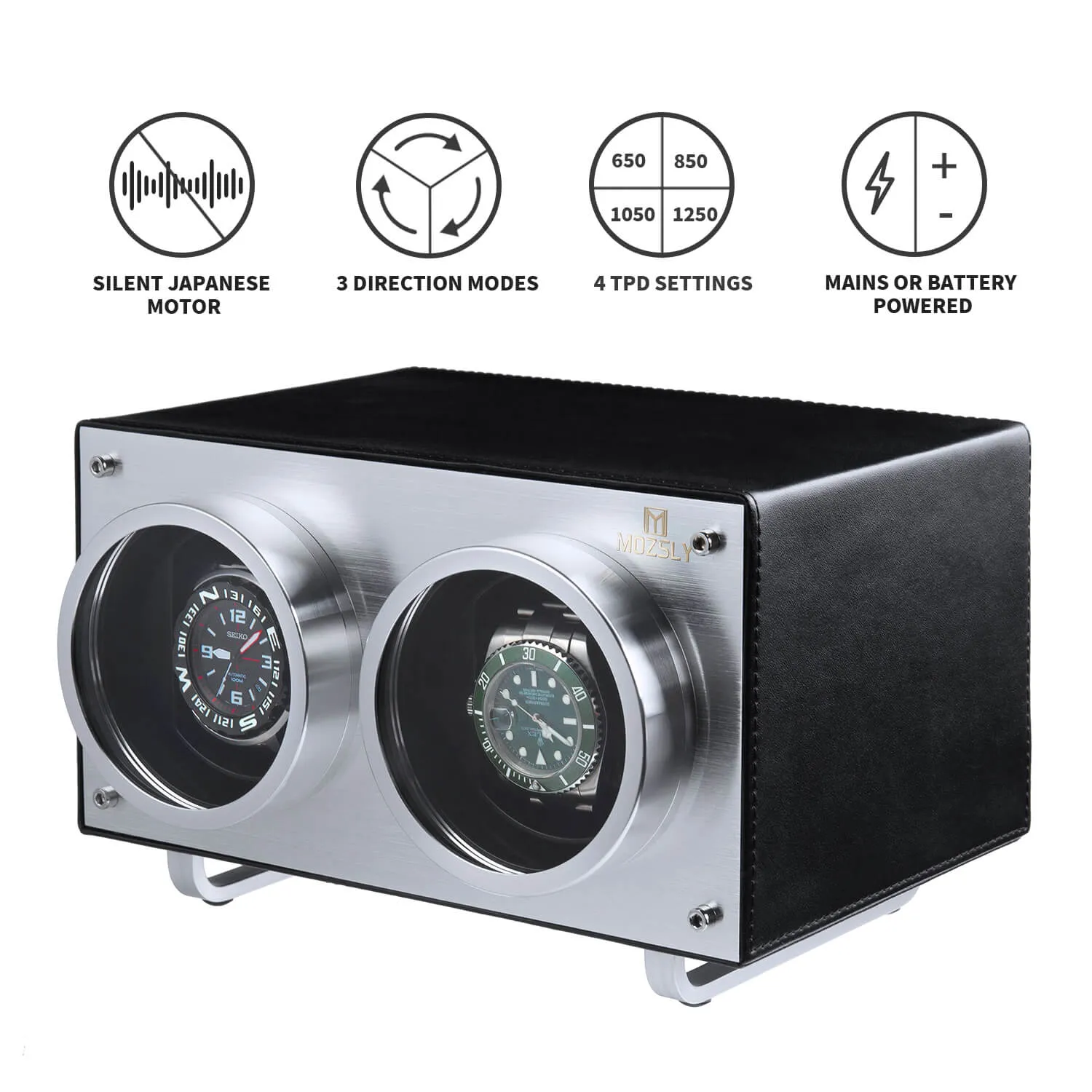 MOZSLY® Double Watch Winder - Black Leather