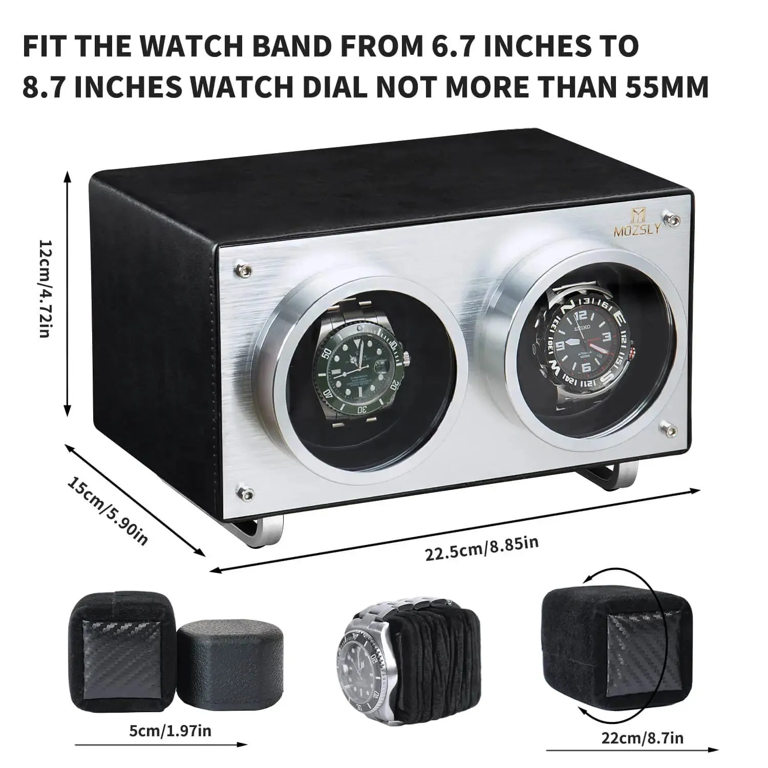 MOZSLY® Double Watch Winder - Black Leather