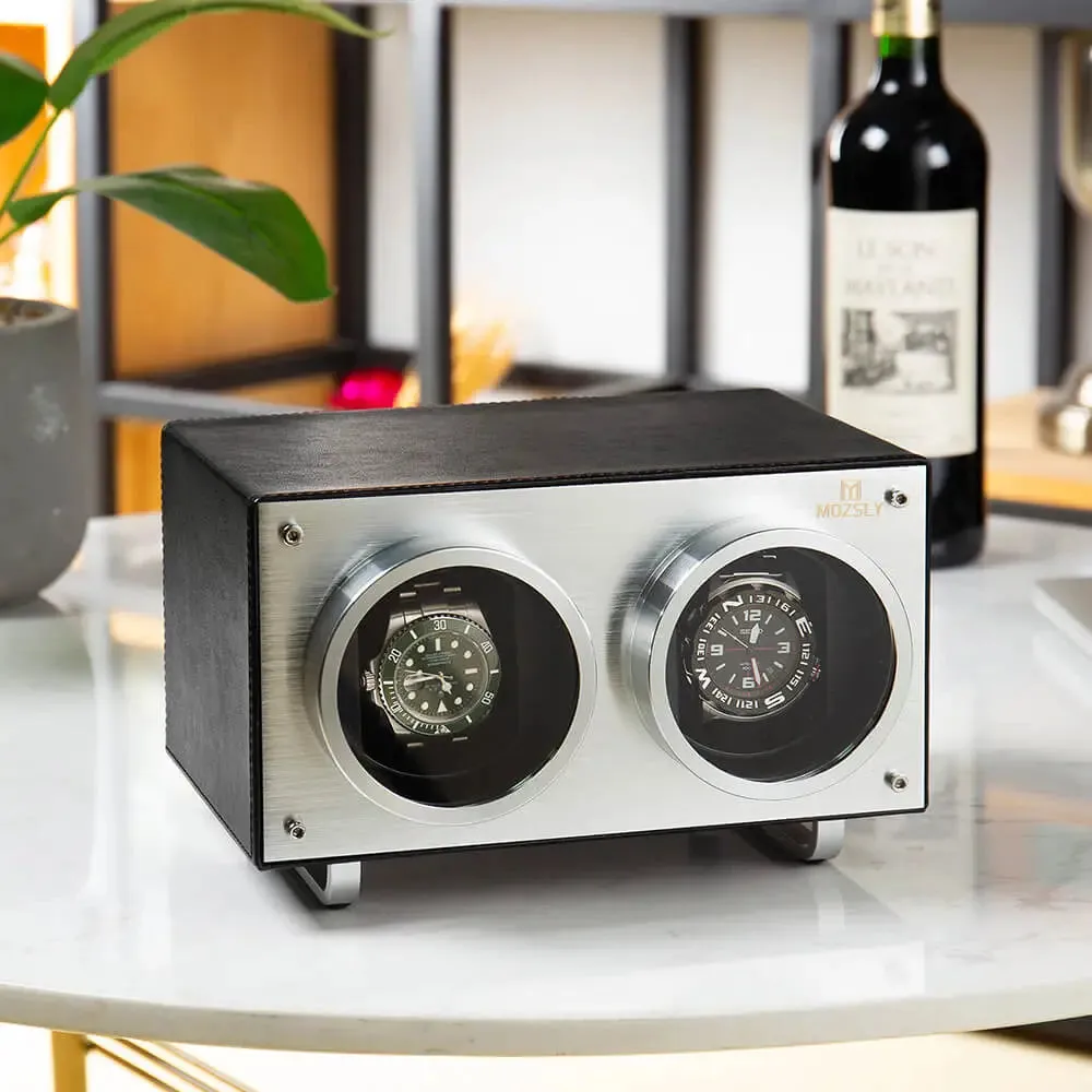 MOZSLY® Double Watch Winder - Black Leather