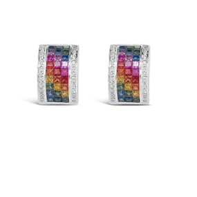 Multi-color Sapphire & Diamond Huggie Hoop Earrings