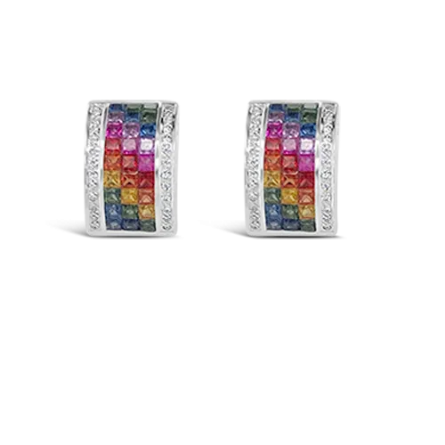 Multi-color Sapphire & Diamond Huggie Hoop Earrings