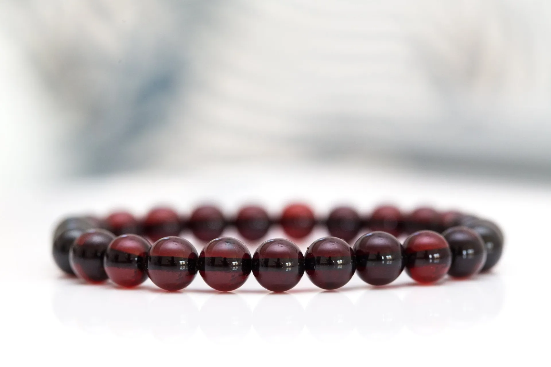 Mystical Cherry Red Amber Sphere Bead Bracelet - Unisex, Adjustable, Luxury Finish