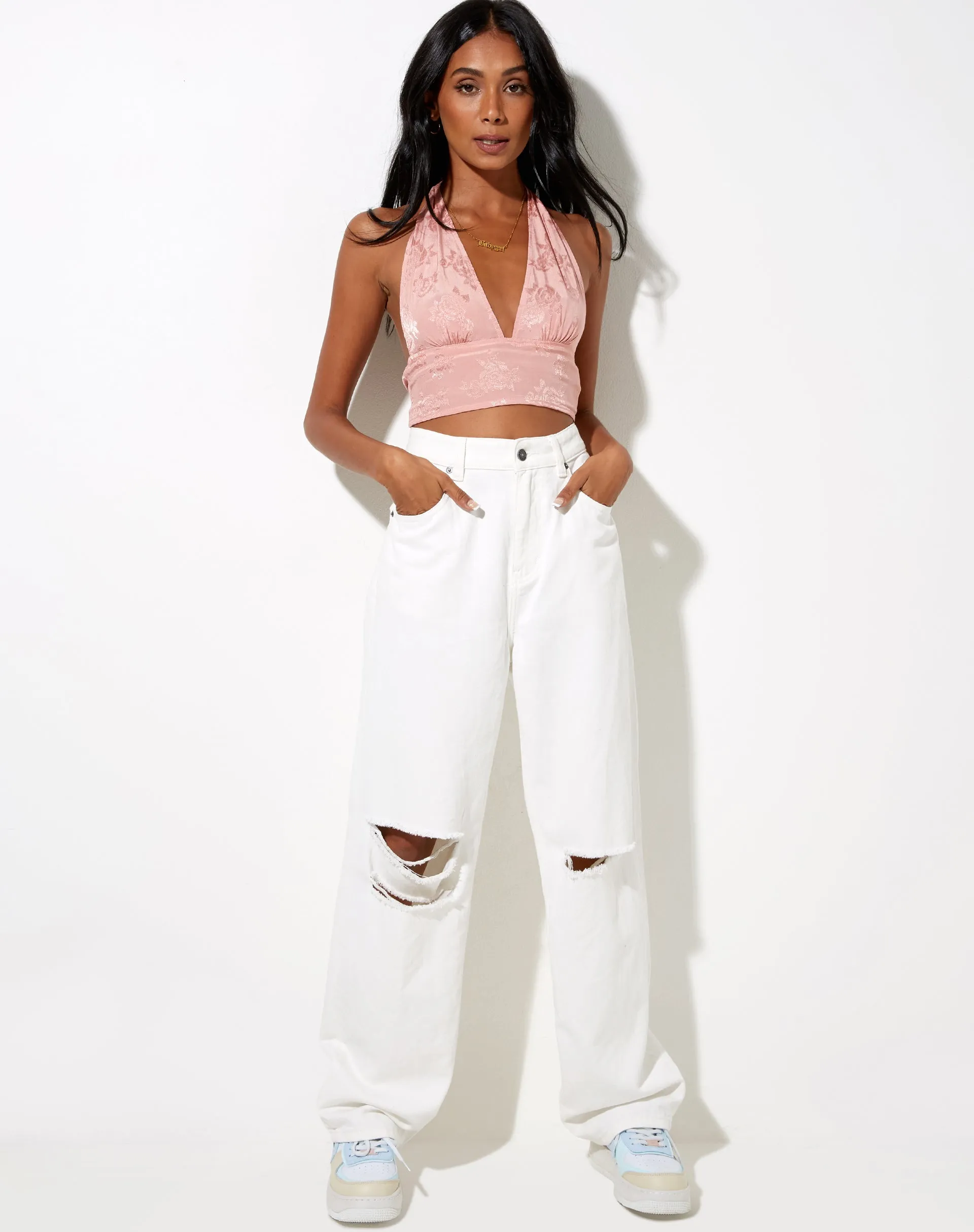 Nanda Crop Top in Satin Rose Coral Blush