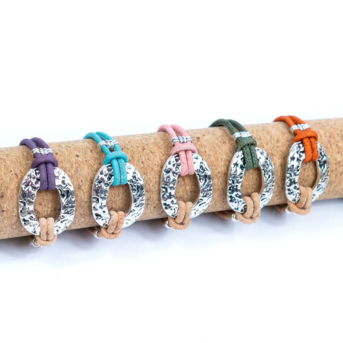 Natural cork cord and alloy hardware ring handmade women's fashion bracelet DBR-043-MIX-5