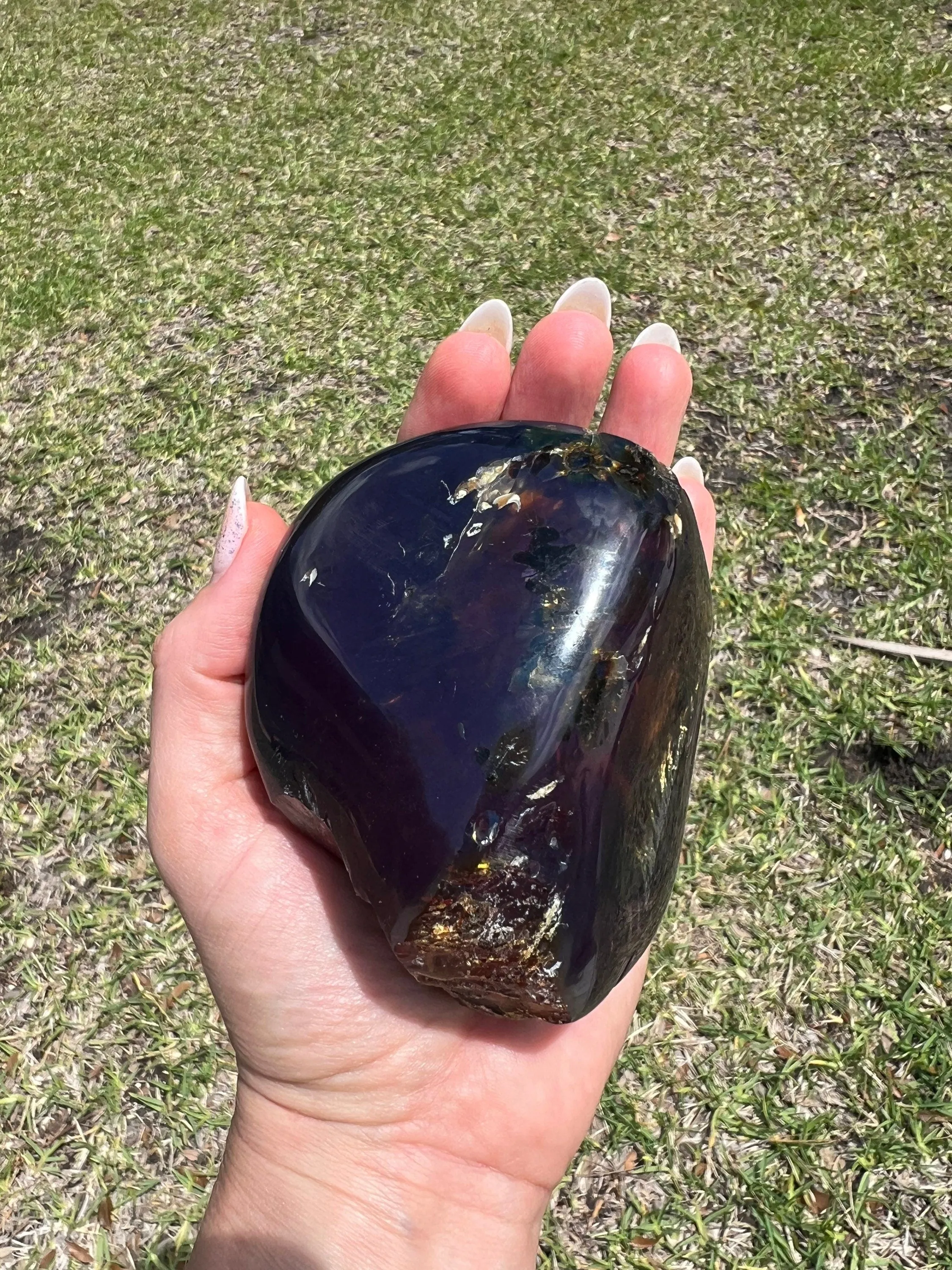 Natural Sumatran Blue Amber, freeform UV REACTIVE BLUE Half polished. 212grams