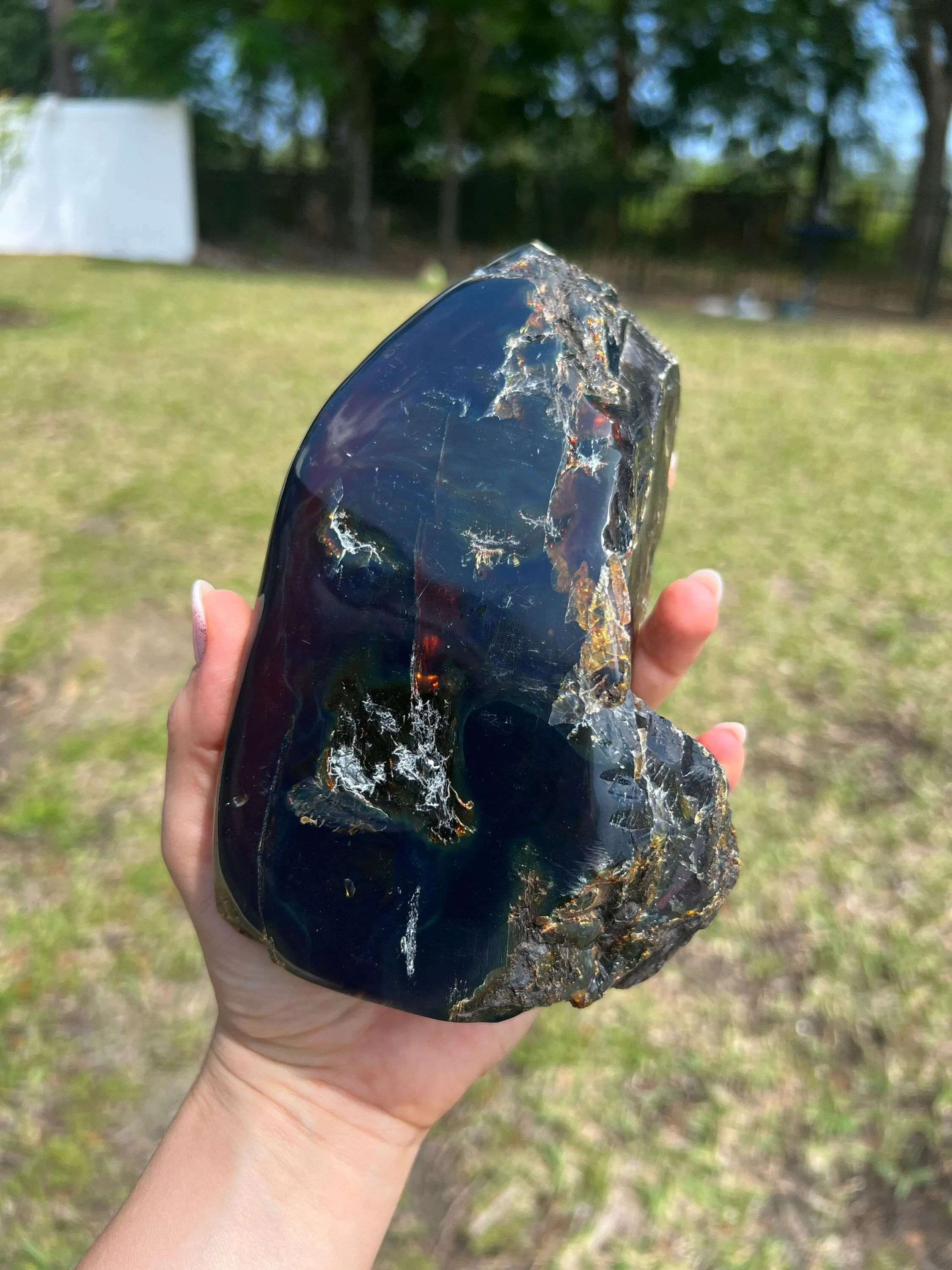 Natural Sumatran Blue Amber, freeform UV REACTIVE BLUE Half polished 502grams.