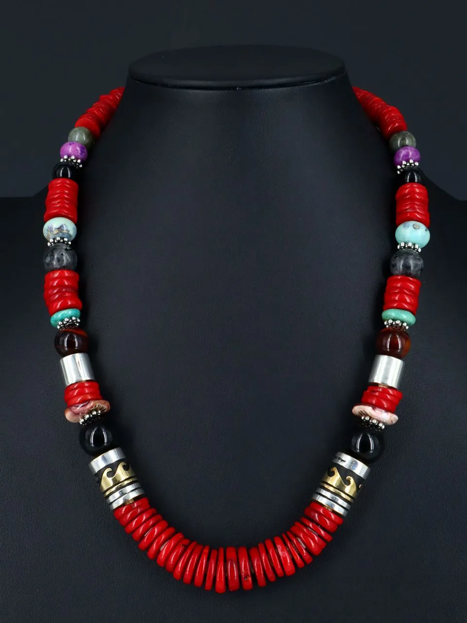 Navajo 21" Dyed Bamboo Coral Large Single Strand Beaded Necklace