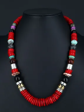 Navajo 21" Dyed Bamboo Coral Large Single Strand Beaded Necklace