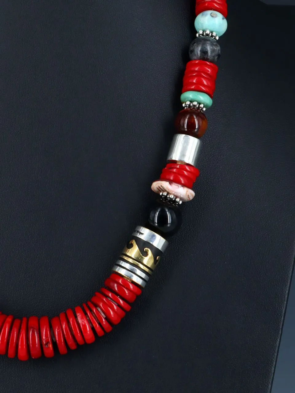 Navajo 21" Dyed Bamboo Coral Large Single Strand Beaded Necklace