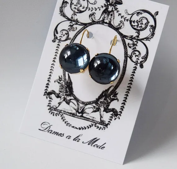 Navy Blue Mirror Back Earrings - SALE