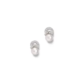 Nevski Earrings 18ct White Gold - Pearl & Diamond Pavé