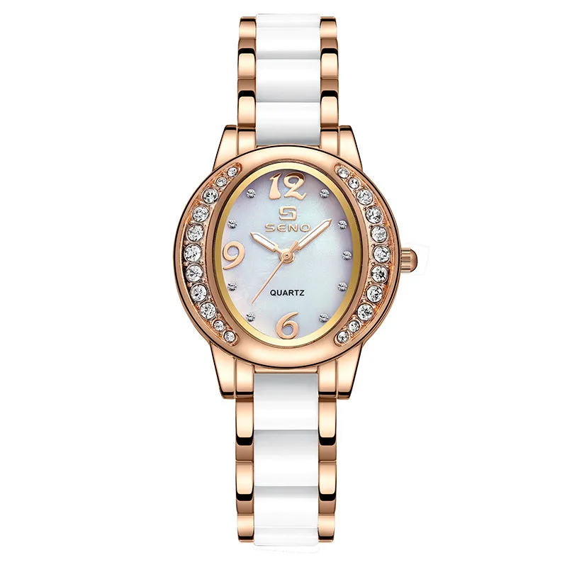 New Dignified Generous Style Fashion Oval Watch Female Temperament Trend Women's Watch with Diamonds