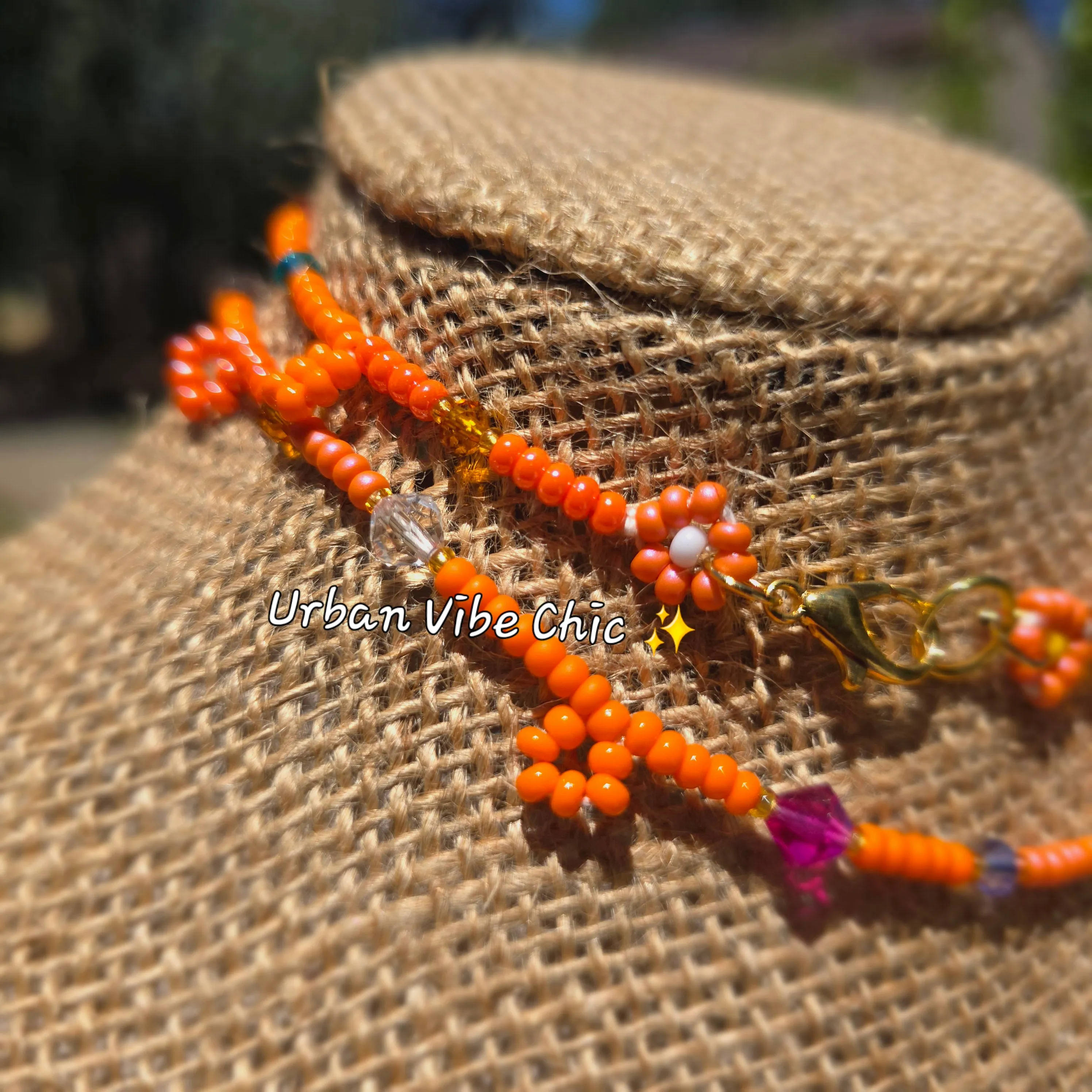 Orange Candy Daisy Beaded Necklace |Flower Bead Bead Necklace | Urban Vibe Chic | Seed Bead Jewelry