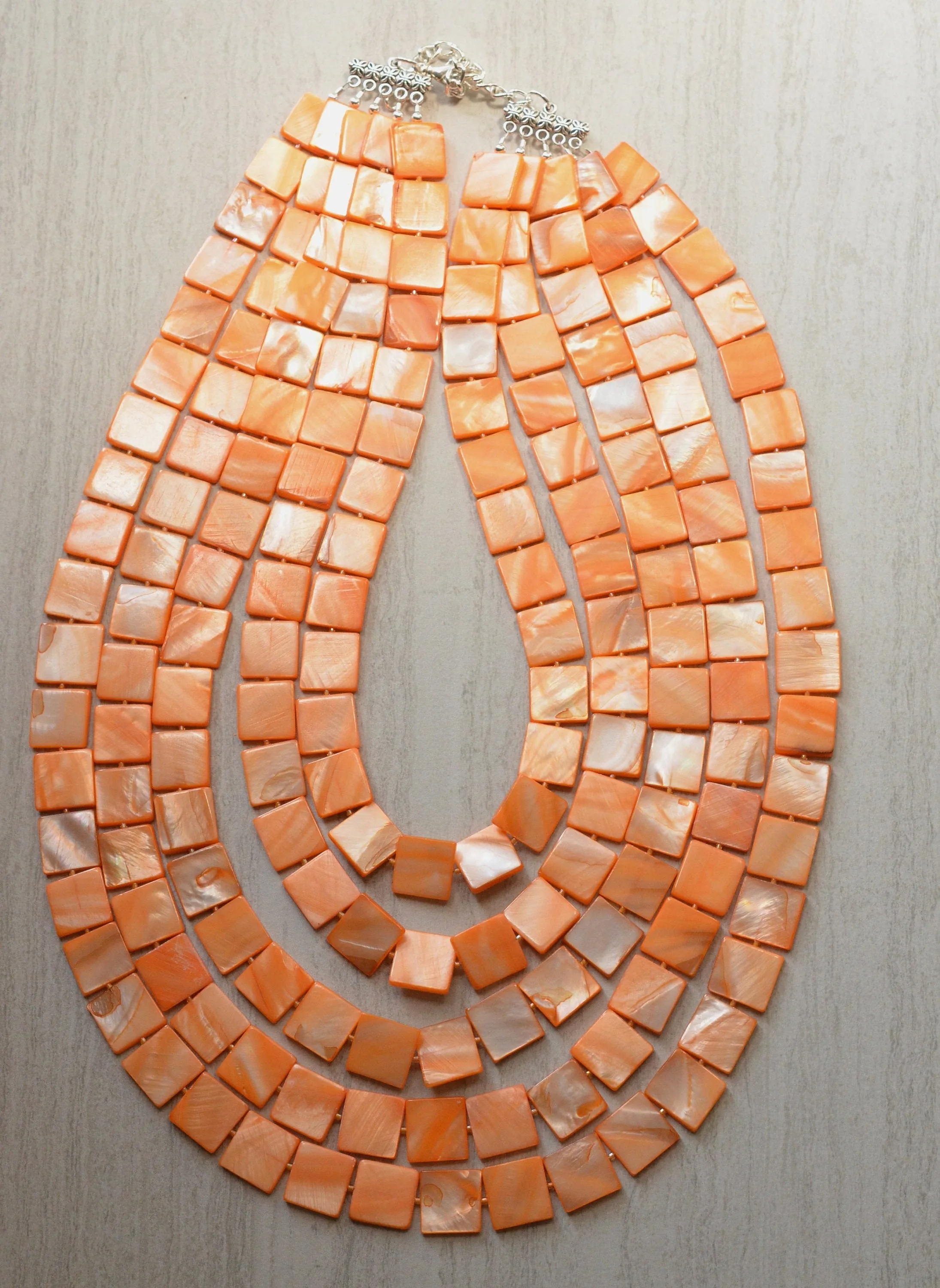 Orange Shell Chunky Multi Strand Beaded Statement Necklace - Tegan