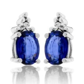 Oval Sapphire with Diamond Accent Stud Earrings