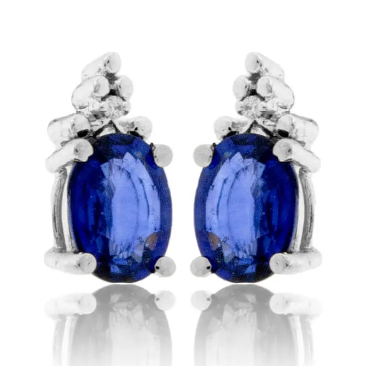 Oval Sapphire with Diamond Accent Stud Earrings