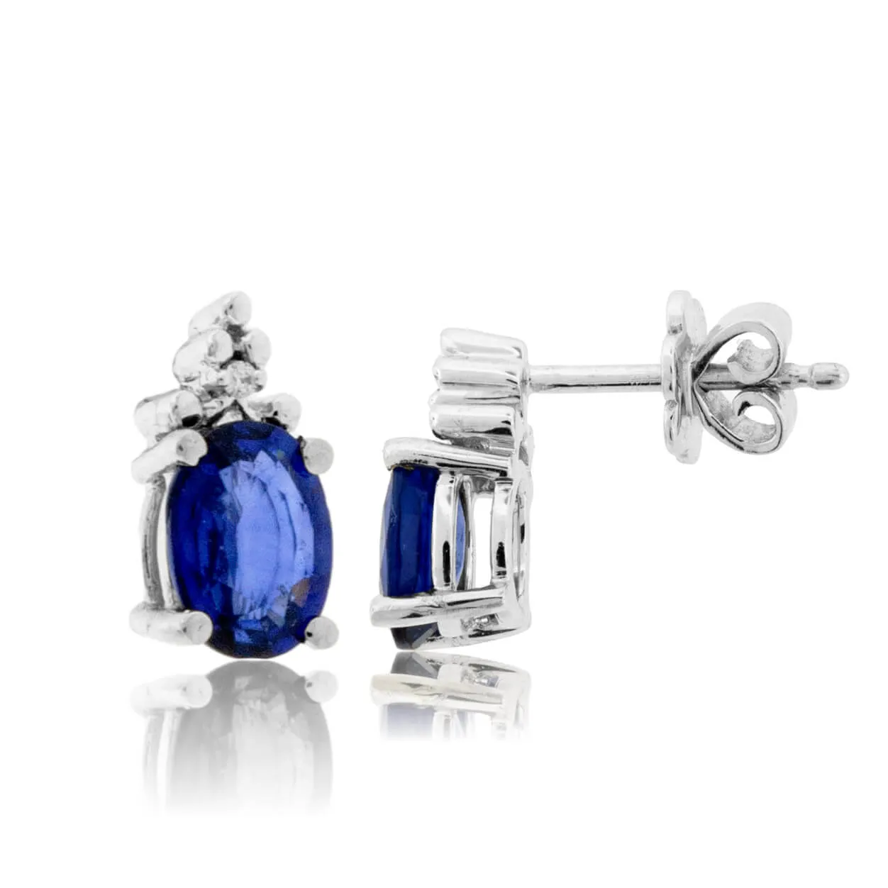 Oval Sapphire with Diamond Accent Stud Earrings