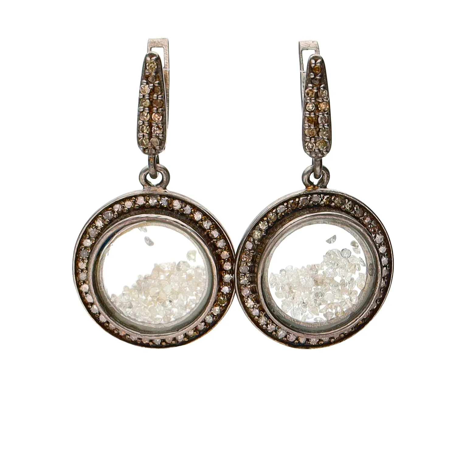 Oxidized Sterling Silver Floating Diamond Drop Earrings