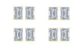 Paris jewelry 14k Yellow Gold 6mm 4Ct Emerald Cut White Sapphire Set Of Four Stud Earrings Plated