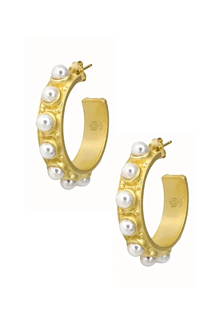 Pearl Hoops In Gold