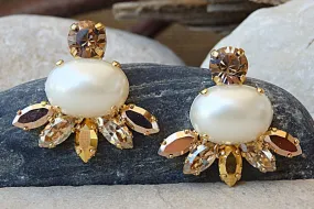 Pearl Stud Cluster Earrings