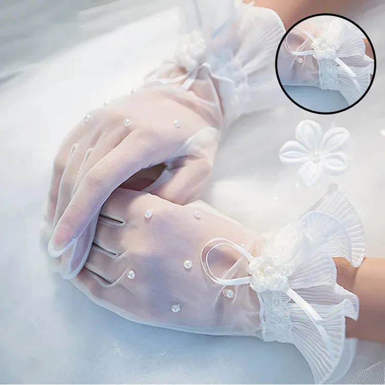 Pearl Tulle Wedding Gloves