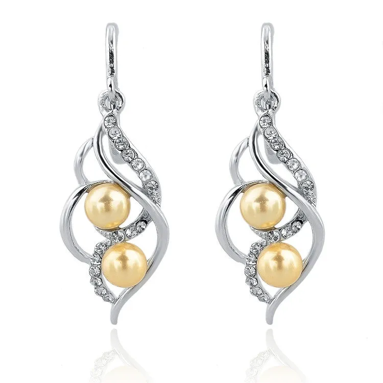 Pendientes Double Simulated Pearl Earrings For Women Crystal Gold Drop Earrings Imitated Diamond-Jewelry Brincos