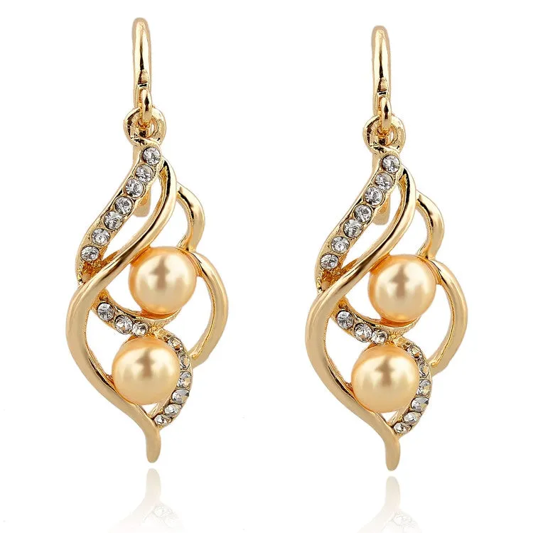 Pendientes Double Simulated Pearl Earrings For Women Crystal Gold Drop Earrings Imitated Diamond-Jewelry Brincos