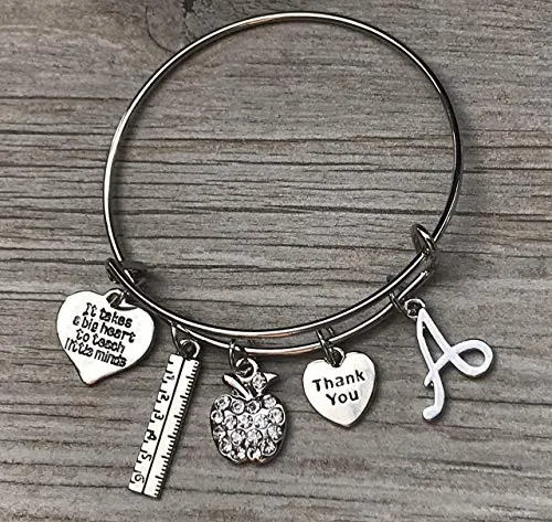 Personalized Teacher Charm Bangle Bracelet