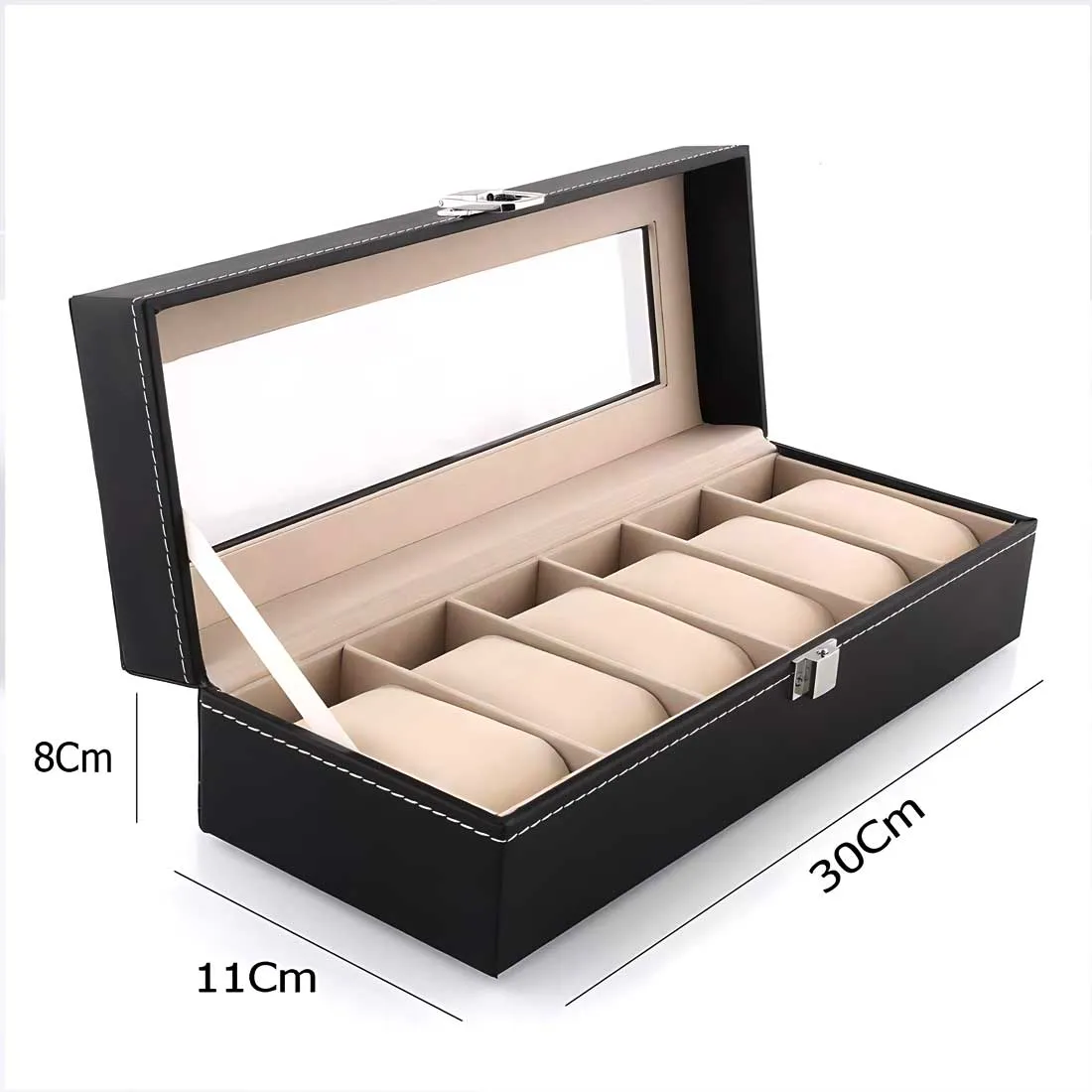 Personalized Watch Box-Stores 6 Watches PU Leather Storage Case-Black