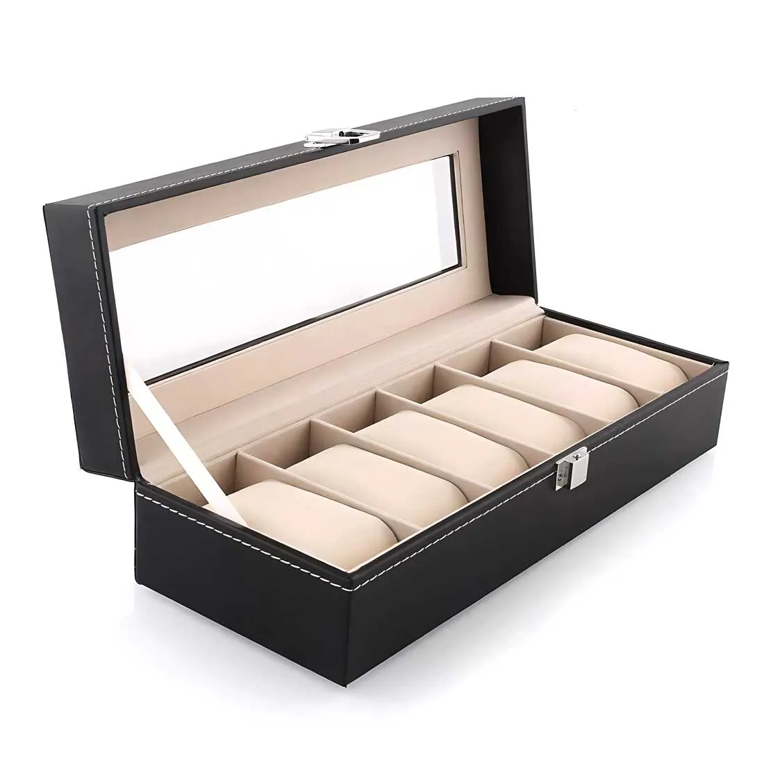 Personalized Watch Box-Stores 6 Watches PU Leather Storage Case-Black