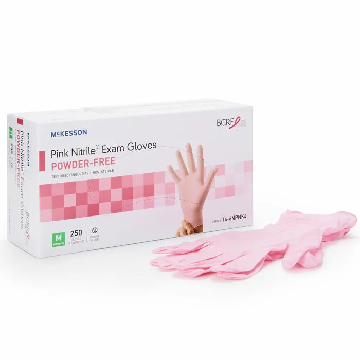 Pink Nitrile Exam Gloves with Textured Fingertips, Powder-Free 250/Box