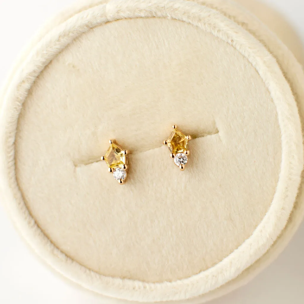 Pixie Earrings - Yellow Sapphires   White Diamonds