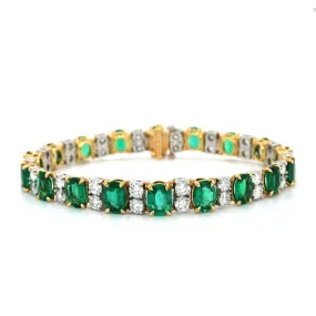 Platinum and 18K Yellow Gold Oval Emerald and Diamond Bracelet