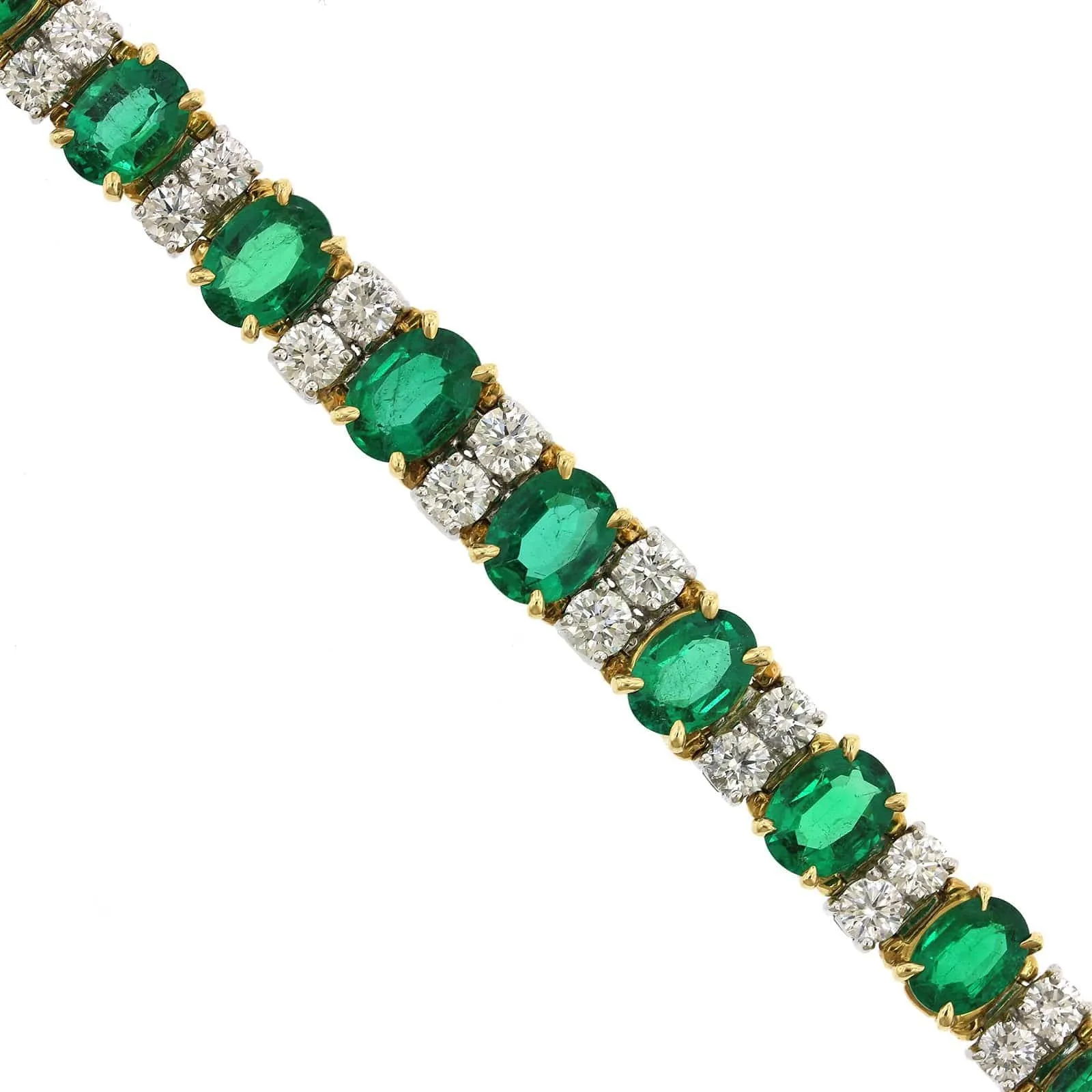 Platinum and 18K Yellow Gold Oval Emerald and Diamond Bracelet