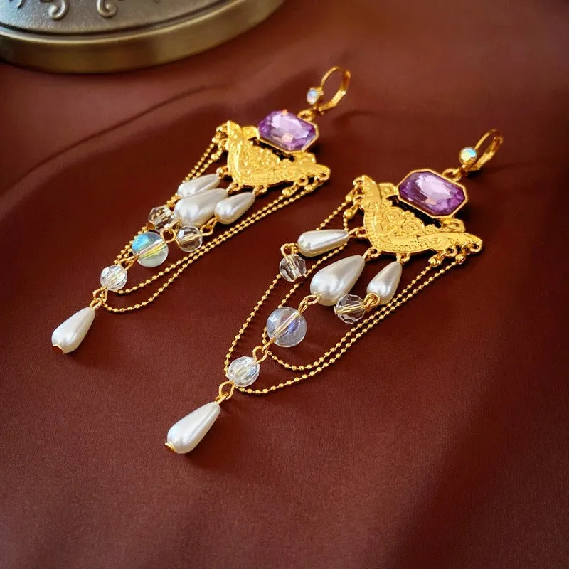 Pre Order:  French Palace Pearl Rhinestones Drop Earrings