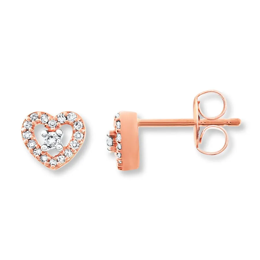 Pre-Owned Kay 1/10ct Diamond Heart Stud Earrings in 10k Rose Gold