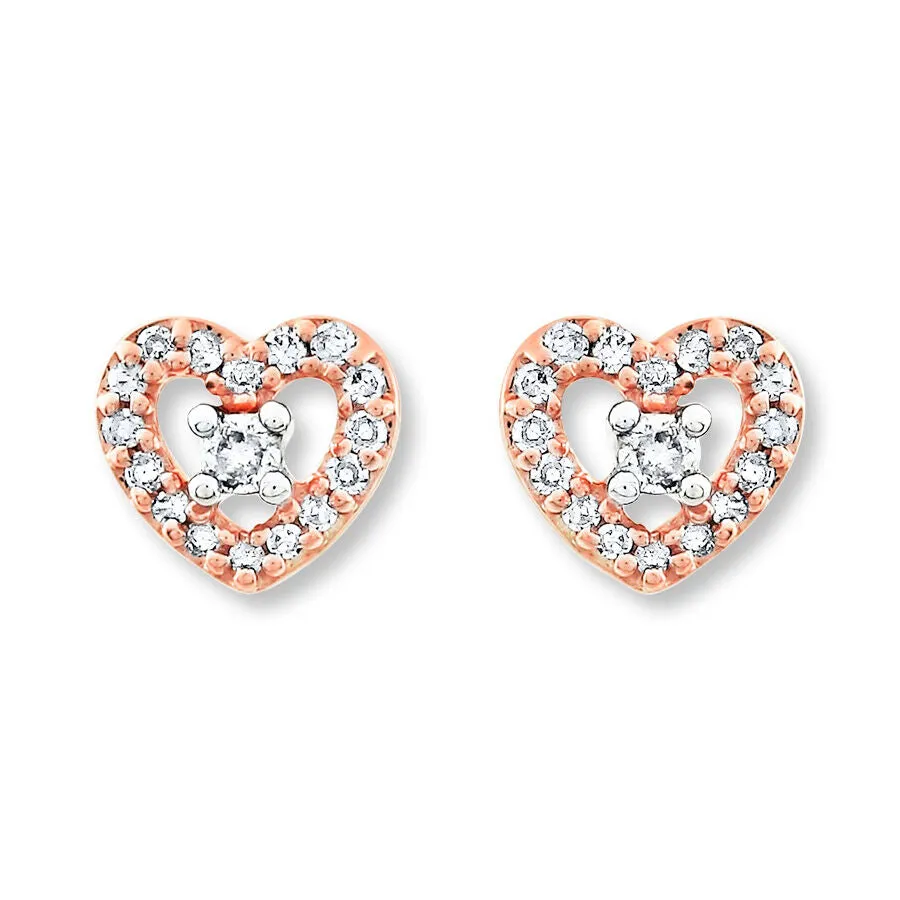 Pre-Owned Kay 1/10ct Diamond Heart Stud Earrings in 10k Rose Gold