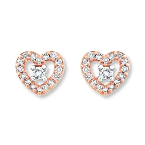 Pre-Owned Kay 1/10ct Diamond Heart Stud Earrings in 10k Rose Gold