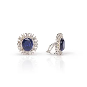 Princess Diana Inspired Earrings: Sapphire & Crystal Clip on Earrings