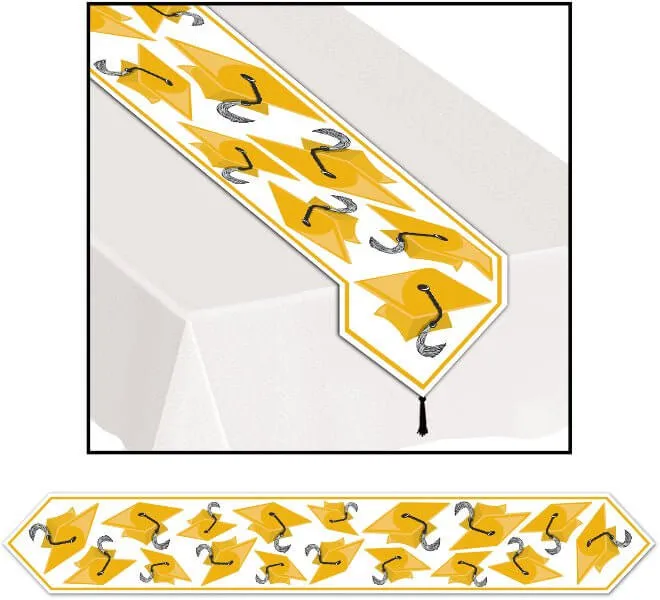 Printed Grad Cap Table Runner - Gold